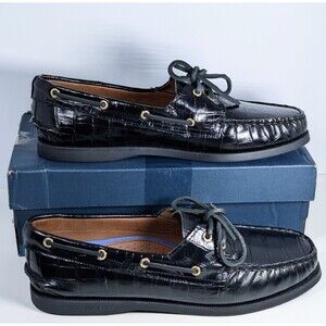 Sperry 2-Eye Womens Size 10.5 M Leather Boat Shoes Black New in Box Never Worn